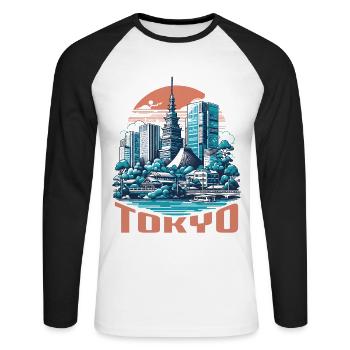 IKONISCHE SEHENSWÜRDIGKEITEN VON TOKIO STADTBILD, JAPAN - Unisex Baseballshirt langarm - Weiß/Schwarz - Vorne - Nik (191cm)