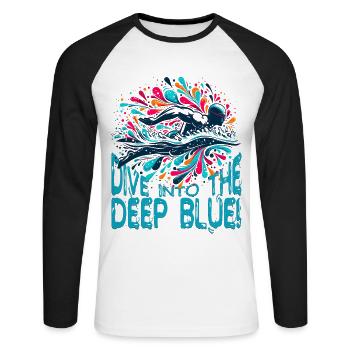Swimming into Adventure: Dive into the Deep Blue! - Unisex Long Sleeve Baseball T-Shirt - white/black - Front - Nik (191cm)