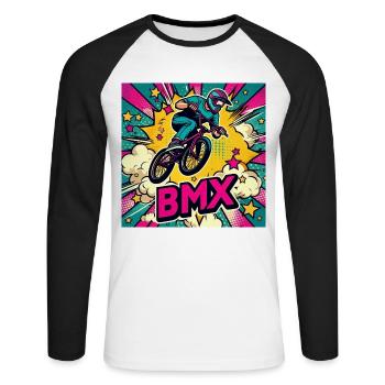 Vélo BMX - T-shirt baseball manches longues Homme - blanc/noir - Devant - Nik (191cm)