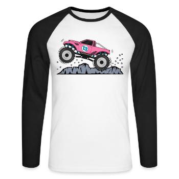 Monstertruck Geburtstag 13 Pink - Unisex Baseballshirt langarm - Weiß/Schwarz - Vorne - Nik (191cm)