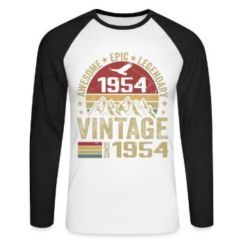 Vintage 1954 Cadeau Anniversaire 1954 - Né en 1954 - T-shirt baseball manches longues Homme - blanc/noir - Devant - Nik (191cm)