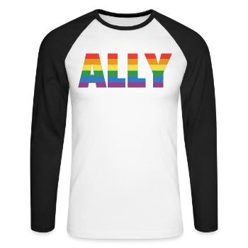ALLY – Design arc-en-ciel pour les partisans LGBTQ+ - T-shirt baseball manches longues Homme - blanc/noir - Devant - Nik (191cm)