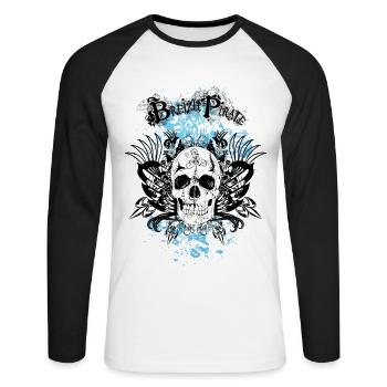 breizh pirate head of death crane skull mark - Unisex Long Sleeve Baseball T-Shirt - white/black - Front - Nik (191cm)