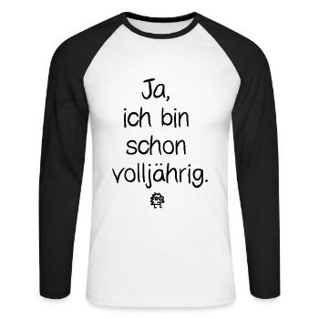 Ja, ich bin schon volljährig / 18. Geburtstag - Unisex Baseballshirt langarm - Weiß/Schwarz - Vorne - Nik (191cm)