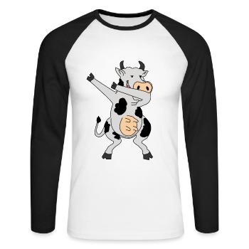 Lustige Kuh als Geschenkidee für Freunde - Unisex Baseballshirt langarm - Weiß/Schwarz - Vorne - Nik (191cm)