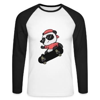 Patineur panda ours skateur panda animal - T-shirt baseball manches longues Homme - blanc/noir - Devant - Nik (191cm)