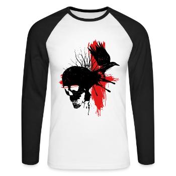 Totenkopf mit Rabe - Unisex Baseballshirt langarm - Weiß/Schwarz - Vorne - Nik (191cm)