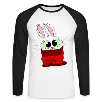 Fluffy bunny in fluffy pullover Tshirt - Unisex Long Sleeve Baseball T-Shirt - white/black - Front - Nik (191cm)