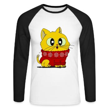 Fluffy kitten in fluffy pullover shirt - Unisex Long Sleeve Baseball T-Shirt - white/black - Front - Nik (191cm)