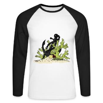 Belle ancre sur le fond marin avec un cadeau de coquillages - T-shirt baseball manches longues Homme - blanc/noir - Devant - Nik (191cm)