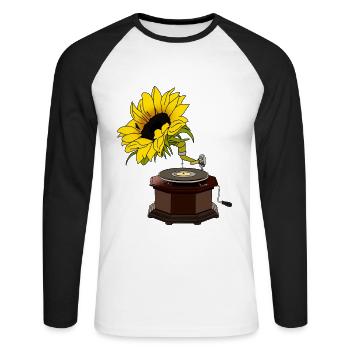 Turntable Bloom Idée cadeau pour femme et homme - T-shirt baseball manches longues Homme - blanc/noir - Devant - Nik (191cm)
