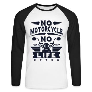 No Motorcycle No Life Biker Shirt - Unisex Long Sleeve Baseball T-Shirt - white/black - Front - Nik (191cm)