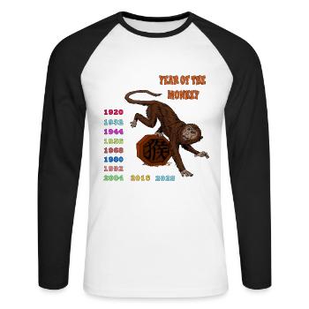 Idée de cadeau pour l'année du singe avec les fans de zodiac - T-shirt baseball manches longues Homme - blanc/noir - Devant - Nik (191cm)