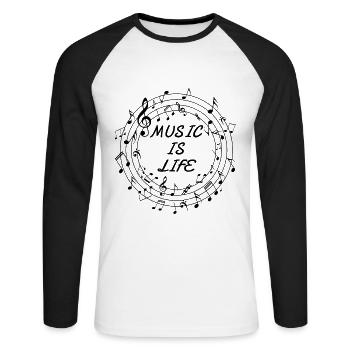 Music is Life - Clé de note musicale - T-shirt baseball manches longues Homme - blanc/noir - Devant - Nik (191cm)