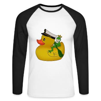 Funny duck with small frog gift idea - Unisex Long Sleeve Baseball T-Shirt - white/black - Front - Nik (191cm)