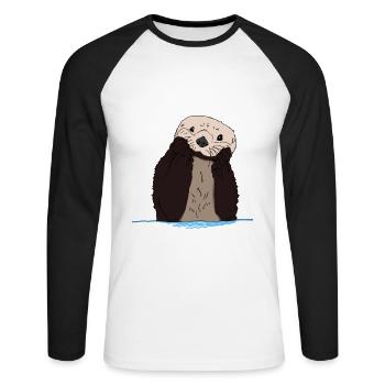 loutre mignonne et mignonne en cadeau boîte loutre - T-shirt baseball manches longues Homme - blanc/noir - Devant - Nik (191cm)