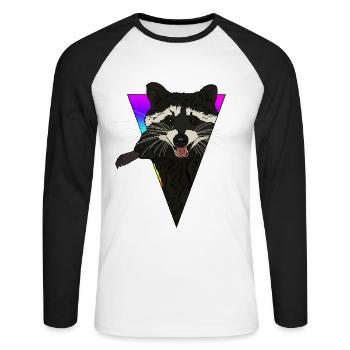 Raton laveur en triangle Idée cadeau pour animaux - T-shirt baseball manches longues Homme - blanc/noir - Devant - Nik (191cm)