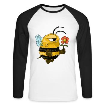 Mad bee with flower. Gift idea for beekeepers - Unisex Long Sleeve Baseball T-Shirt - white/black - Front - Nik (191cm)