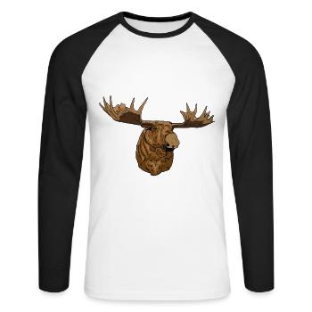Hell brauner Elch mit kräftigen Geweih Geschenk - T-shirt baseball manches longues Homme - blanc/noir - Devant - Nik (191cm)