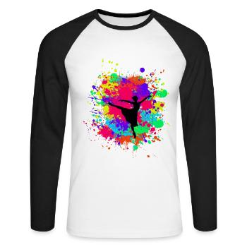 Schöne prima Ballerina in Farbkleckse Geschenk - Unisex Baseballshirt langarm - Weiß/Schwarz - Vorne - Nik (191cm)
