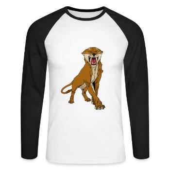 Säbelzahntiger mit scharfen Klauen Geschenkidee - Unisex Baseballshirt langarm - Weiß/Schwarz - Vorne - Nik (191cm)