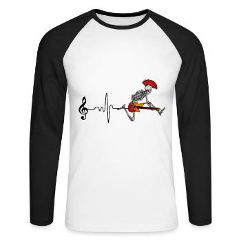 Rock and Roll mit Skelett Punker und Gitarre - Unisex Baseballshirt langarm - Weiß/Schwarz - Vorne - Nik (191cm)