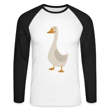 Gans (derpy) - Unisex Baseballshirt langarm - Weiß/Schwarz - Vorne - Nik (191cm)