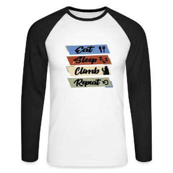 Eat Sleep Climb Repeat Food Climbing Sleep - Unisex Long Sleeve Baseball T-Shirt - white/black - Front - Nik (191cm)