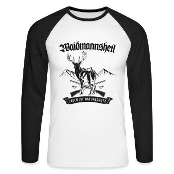 Waidmannsheil - Jagen ist Naturschutz - Jäger - Unisex Baseballshirt langarm - Weiß/Schwarz - Vorne - Nik (191cm)