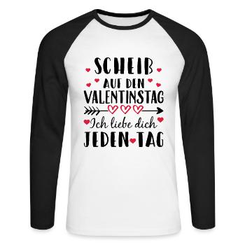 Scheiß auf den Valentinstag - Ich liebe dich j... - Unisex Baseballshirt langarm - Weiß/Schwarz - Vorne - Nik (191cm)