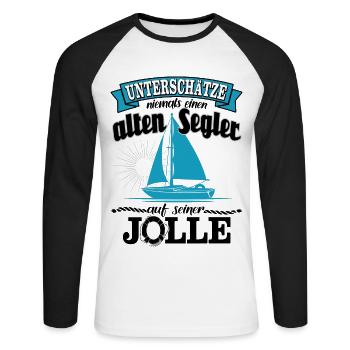 Segelboot Jolle Segler Segeln Spruch unterschaetze - Unisex Baseballshirt langarm - Weiß/Schwarz - Vorne - Nik (191cm)
