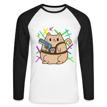 Fette Lasertag Katze - Unisex Baseballshirt langarm - Weiß/Schwarz - Vorne - Nik (191cm)