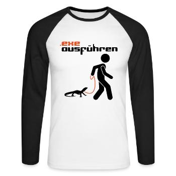 .exe ausführen - Computer Humor - Anwendung Datei - Unisex Baseballshirt langarm - Weiß/Schwarz - Vorne - Nik (191cm)
