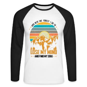 Et dans la forêt | Cadeau de randonnée randonneur - T-shirt baseball manches longues Homme - blanc/noir - Devant - Nik (191cm)
