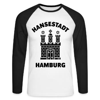 Hansestadt Hamburg – Wappen - Unisex Baseballshirt langarm - Weiß/Schwarz - Vorne - Nik (191cm)