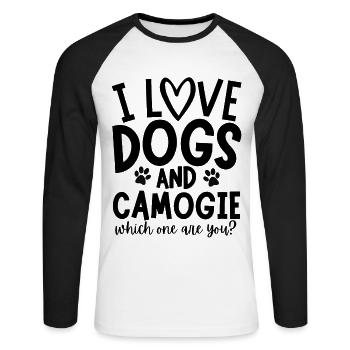 I love dogs and camogie. Which one are you? - Unisex Long Sleeve Baseball T-Shirt - white/black - Front - Nik (191cm)