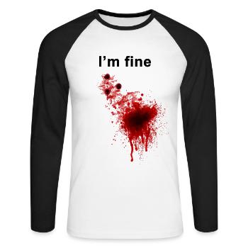 I’m Fine Zombie Costume Drôle De Sang Blague Idée - T-shirt baseball manches longues Homme - blanc/noir - Devant - Nik (191cm)