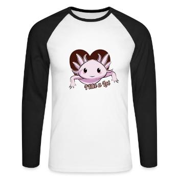 I like a lot. Axolotl, Geschenkidee - Unisex Baseballshirt langarm - Weiß/Schwarz - Vorne - Nik (191cm)