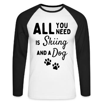 Tout ce dont vous avez besoin est le ski et un chien. - T-shirt baseball manches longues Homme - blanc/noir - Devant - Nik (191cm)