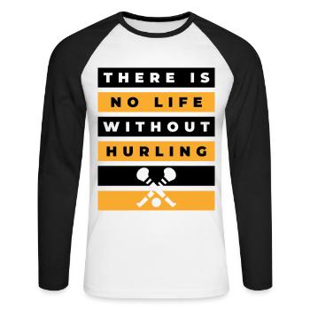 There is no life without hurling - Unisex Long Sleeve Baseball T-Shirt - white/black - Front - Nik (191cm)