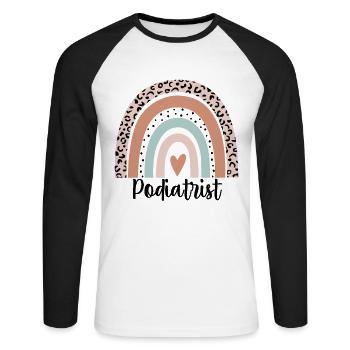 Podiatrist Rainbow Leopard Funny Podiatrist Gift - Unisex Long Sleeve Baseball T-Shirt - white/black - Front - Nik (191cm)