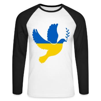 Peace Ukraine Flag Doves Bird Peace Symbol - Unisex Long Sleeve Baseball T-Shirt - white/black - Front - Nik (191cm)