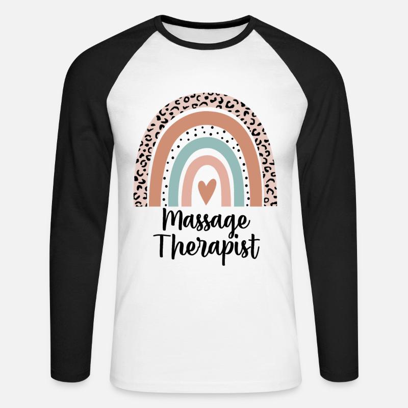Massagetherapeut Regenbogen Leopard Lustiges Geschenk - Unisex Baseballshirt langarm - Weiß/Schwarz