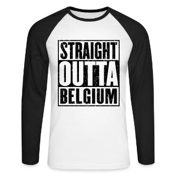 Straight Outta Belgique - T-shirt baseball manches longues Homme - blanc/noir - Devant - Nik (191cm)