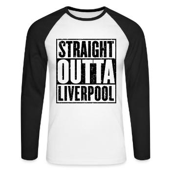 Straight Outta Liverpool - Unisex Long Sleeve Baseball T-Shirt - white/black - Front - Nik (191cm)