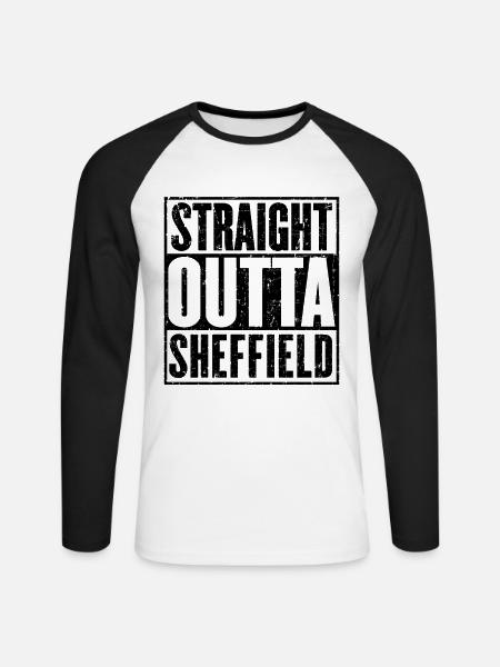 Straight Outta Sheffield - Unisex Long Sleeve Baseball T-Shirt - white/black