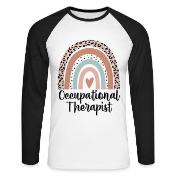 Occupational Therapist Rainbow Leopard Funny Gift - Unisex Long Sleeve Baseball T-Shirt - white/black - Front - Nik (191cm)