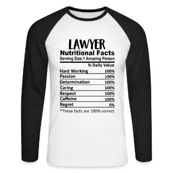 Avocat Nutrition Facts Drôle - T-shirt baseball manches longues Homme - blanc/noir - Devant - Nik (191cm)
