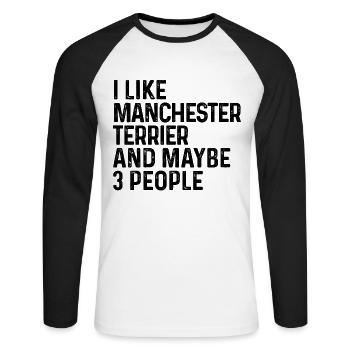 J’aime Manchester Terrier et peut-être 3 personnes chien - T-shirt baseball manches longues Homme - blanc/noir - Devant - Nik (191cm)