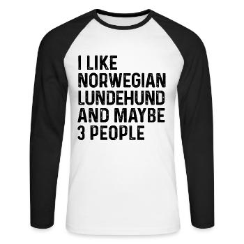 J’aime le Lundehund norvégien et peut-être 3 personnes chien - T-shirt baseball manches longues Homme - blanc/noir - Devant - Nik (191cm)